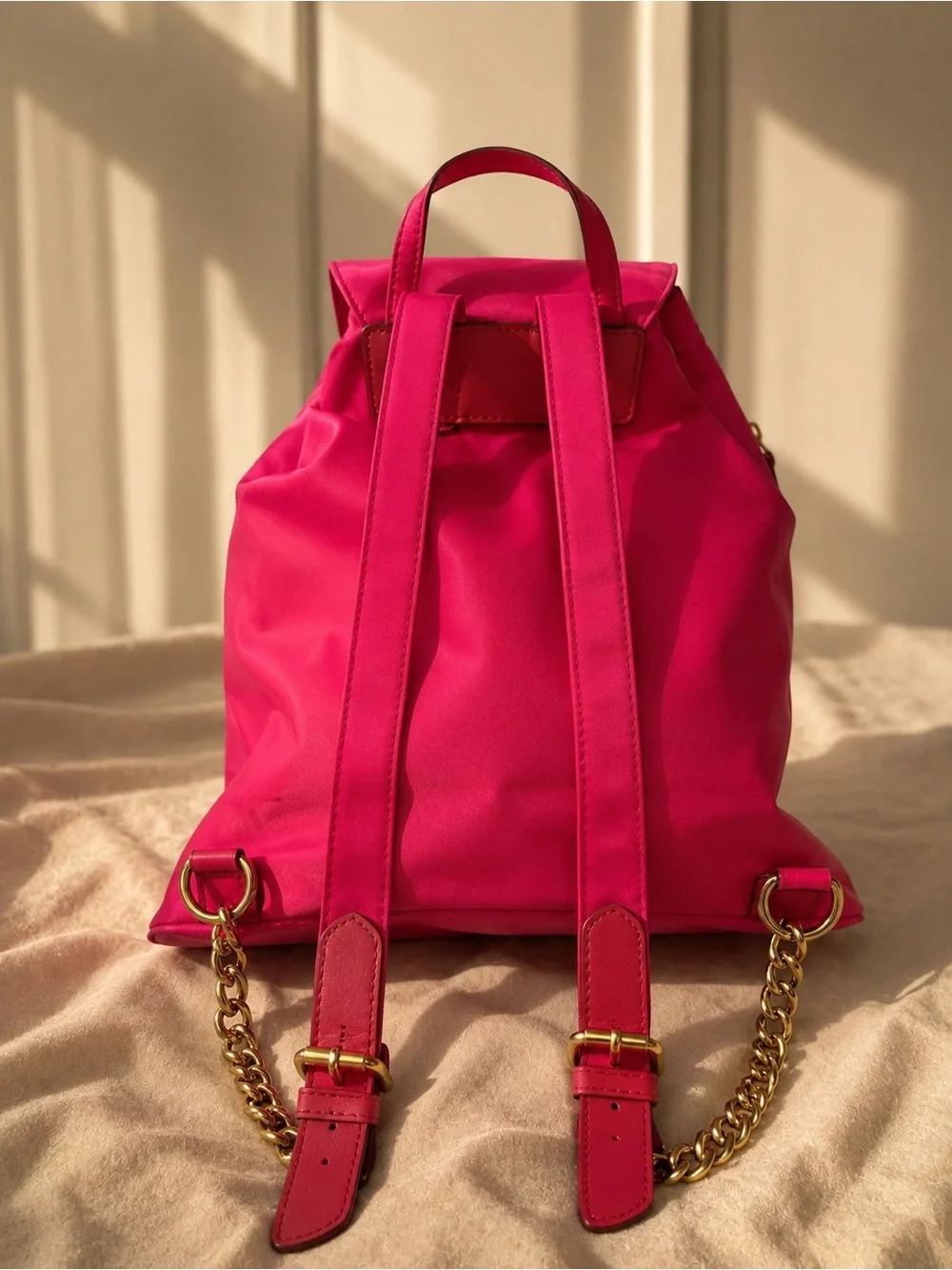 Valentino Garavani Fuchsia Drawstring Backpack with Gold-Tone Logo